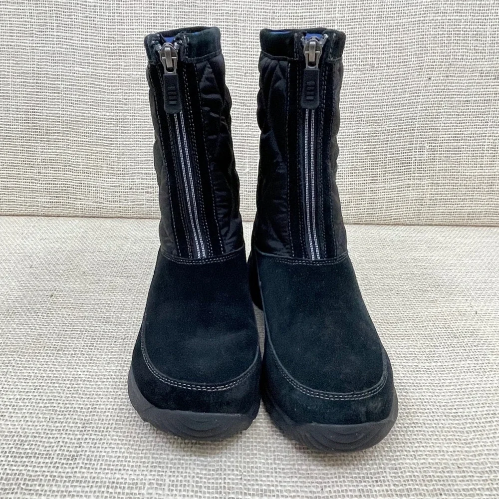 Lands' End Womens Black Suede Quilted Front Zip Winter Snow Boots‎ 7B 176848